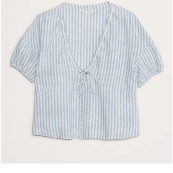 Banana Republic Linen Striped Blue and White Women's Top size XL - Picture 3 of 4